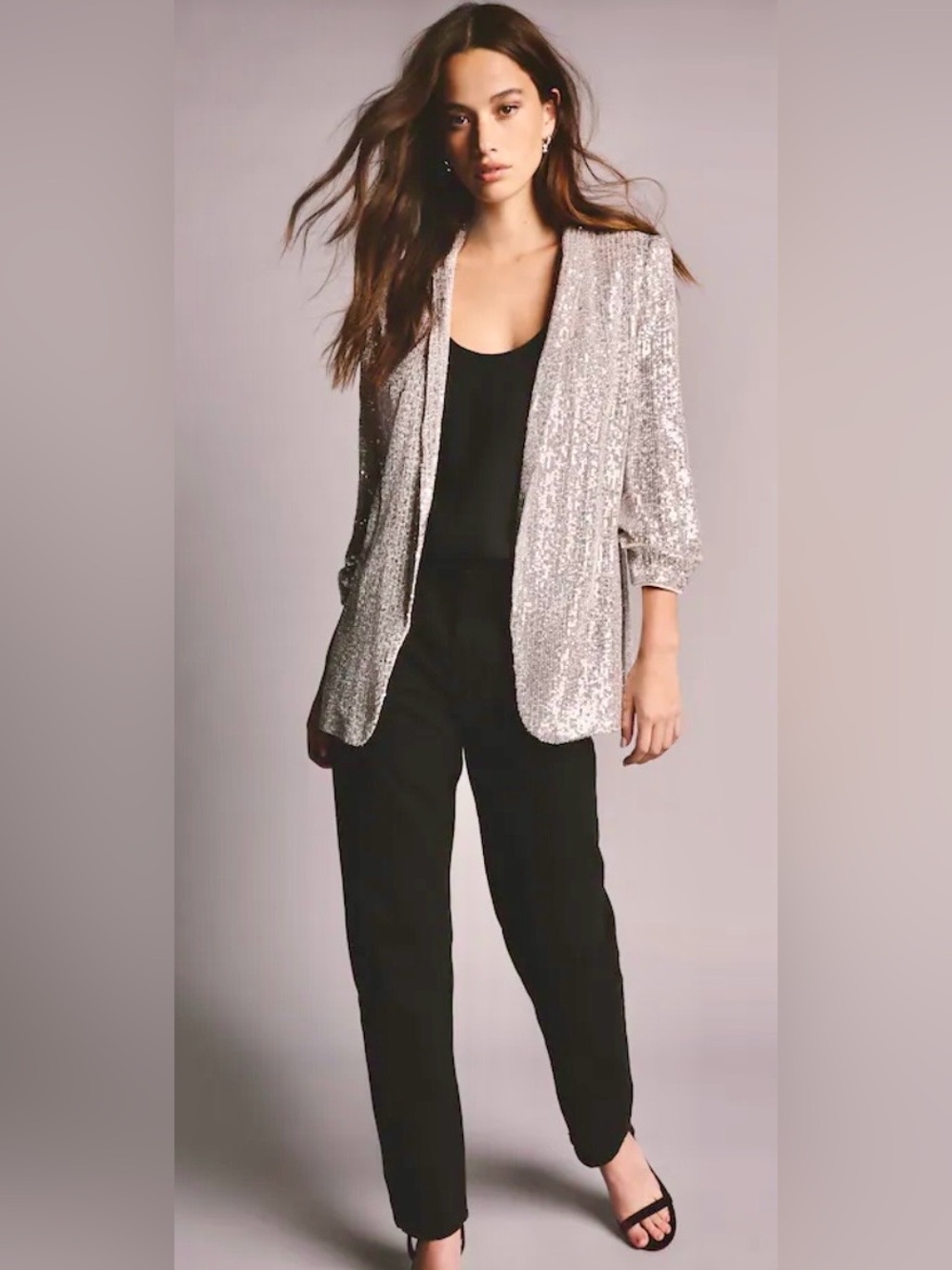 New w/tags Bucket List champagne silver sequin blazer jacket women’s Large